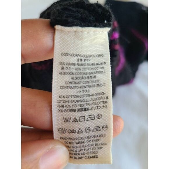 Free People Blouse Top Women's Size XS Crochet Black and Purple Side Tie Top - Picture 7 of 7